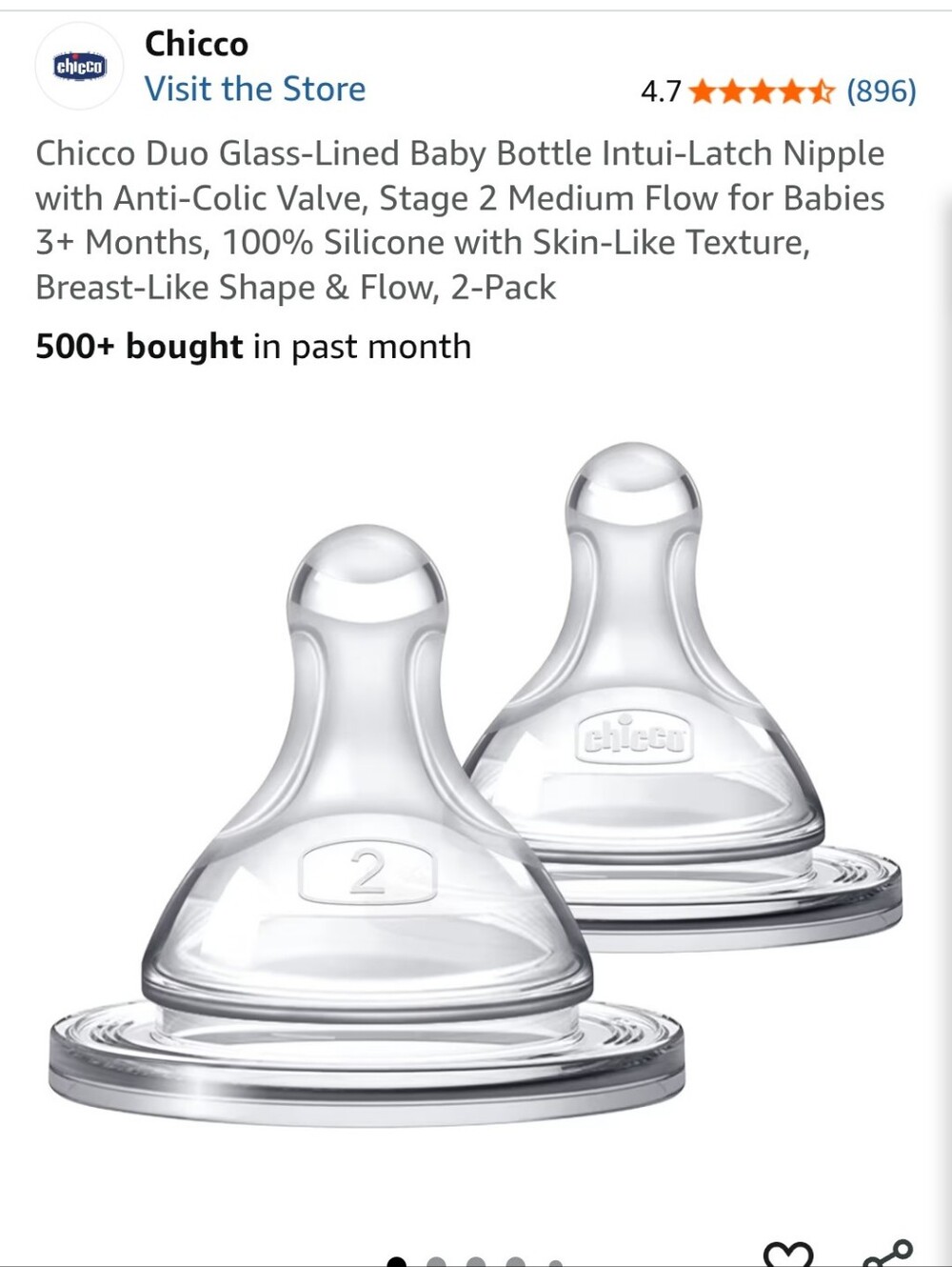 Chicco Duo "2" Intui-Latch Silicone Nipples